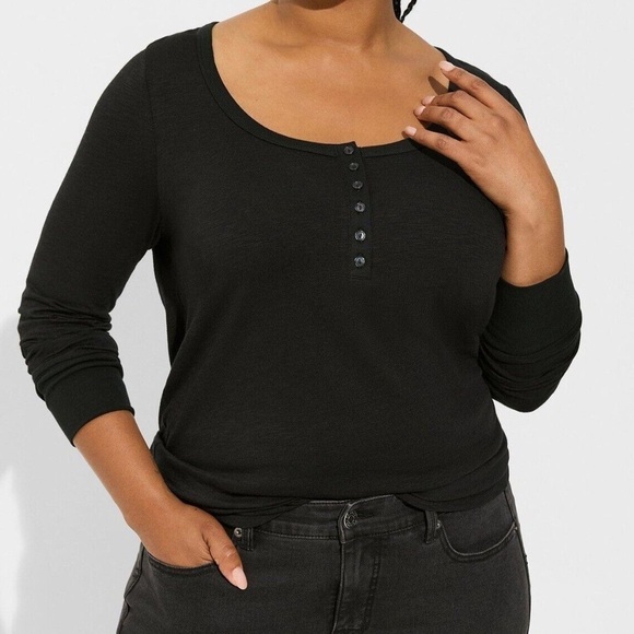torrid Tops - NWT Torrid Super Soft Slub Scoop Neck Long Sleeve Henley Tee 1X